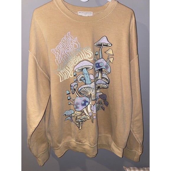 Urban Outfitters Project RETRO TRIPPY Yellow Mushroom Graphic Sweatshirt L/XL - Picture 1 of 7